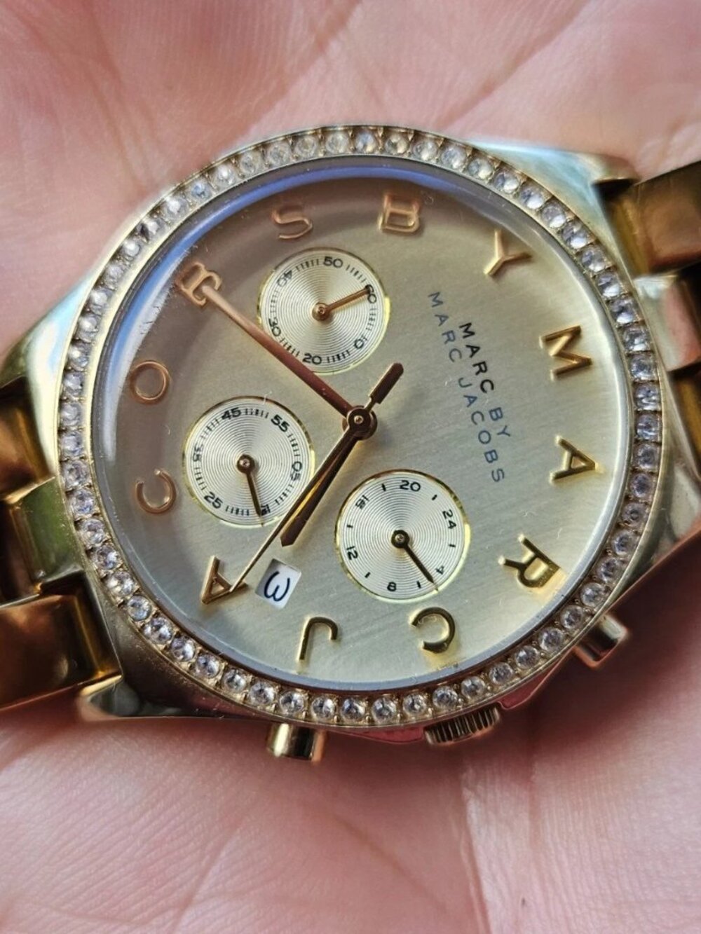 Marc Jacobs Chronograph Gold Dial Gold Steel Strap Watch for Women - MBM3105 Br